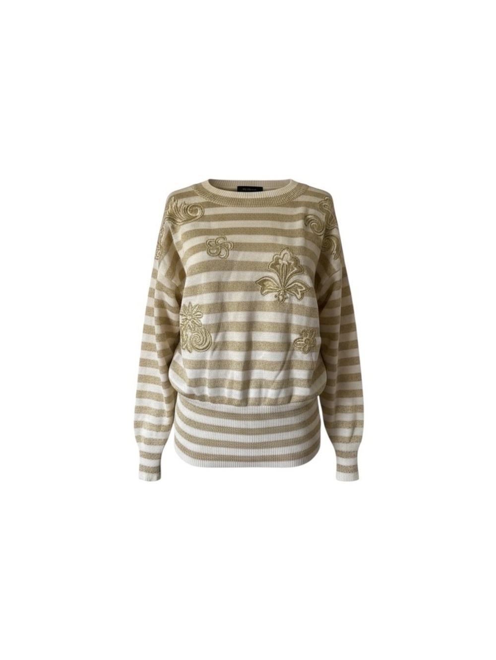 Vintage Escada Cream & Beige Striped Embroidered Sweater 36